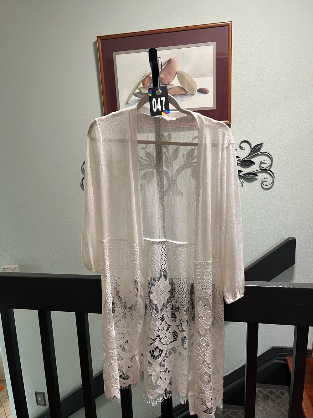 NWOT Ember Sheer White Lace-Trim Swim Coverup Kimono Medium #DC047
